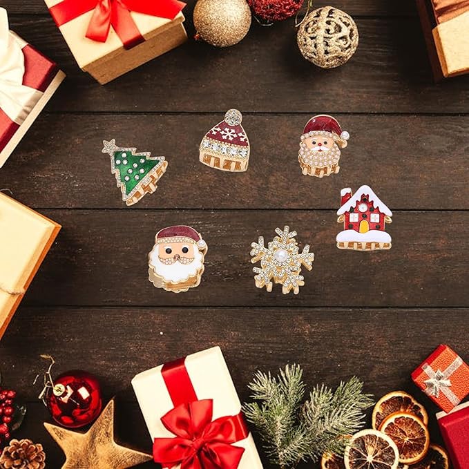 6 Pcs Christmas Hair Claw Clips Santa Claus、Xmas Tree、House、Hat and Snowflake Design Small Claw Clip Christmas Mini Hair Clips for Women Girls Hair Accessories