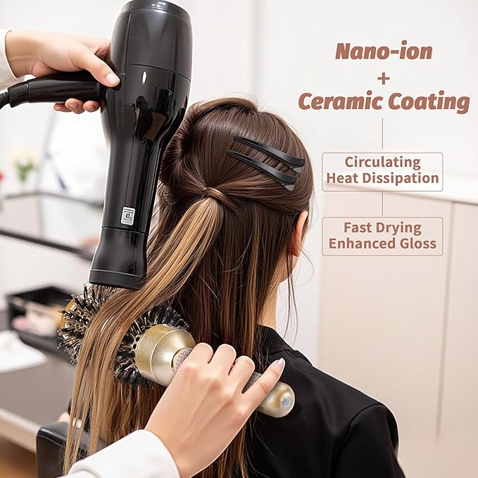 Round Hair Brush for Blow Out, 1.7 Inch, Nano Thermal Ceramic & Ionic Tech, Boar Bristle, Roller Brush for Blow Drying and Styling, Includes 4 Free Clips, Gold