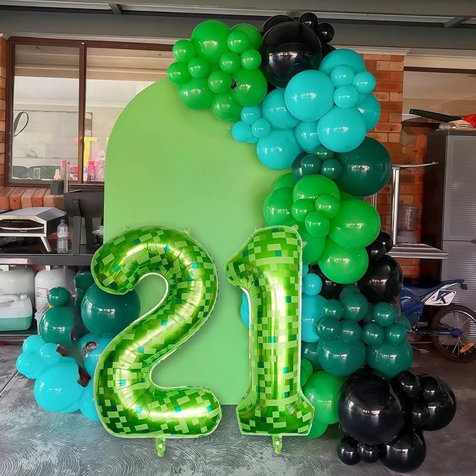 21st Birthday Balloons for Men, Large Lime Green Pixel Number 21 Balloon, 40 Inch Dark Kelly Green Foil 21 Balloon Number for 21 Year Old Birthday Video Game Forest Patrick's Day Party Decorations