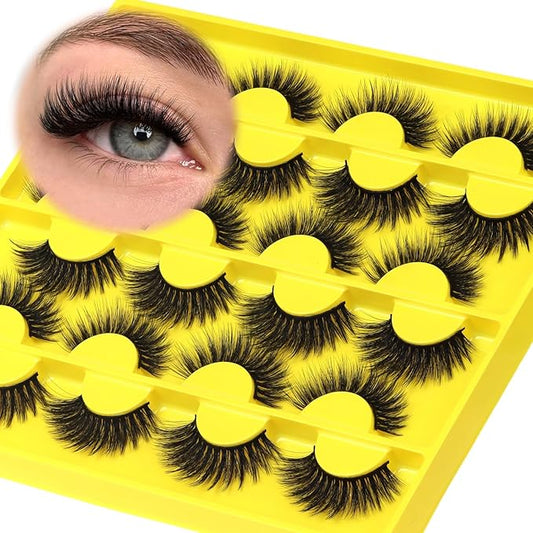 Veleasha Lashes Wispy Eyelashes 12 Pairs Natural Look False Eyelashes 100% Handmade Soft Lashes Strips (Dopamine Yellow)