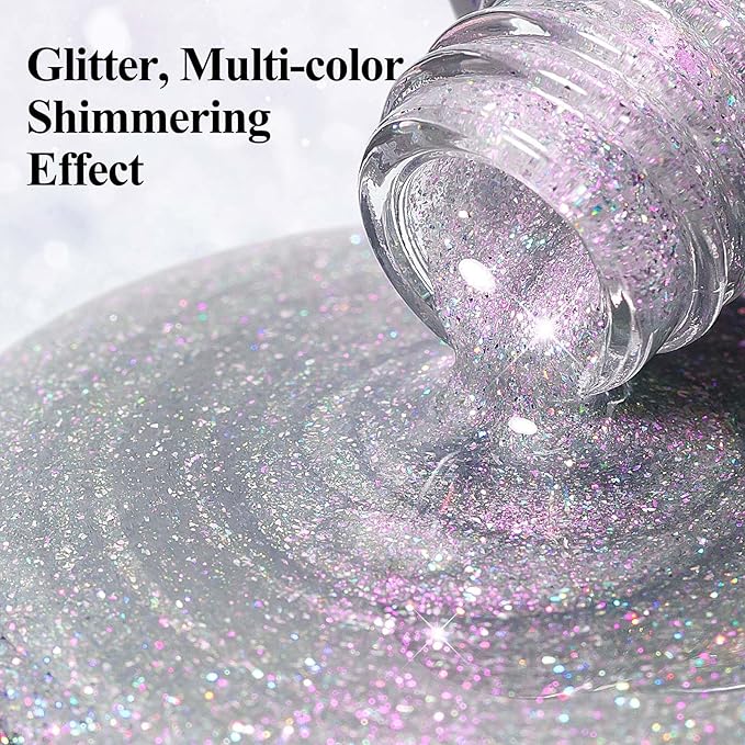 Glitter Silver Nail Polish Quick Dry, Sparkle Iridescent Nail Lacquer Air Fast Drying, Reflective Flash Long-Lasting Vegan Fingernail Polish, 12ML