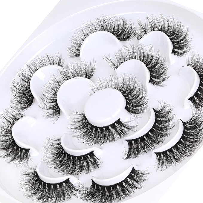 Veleasha Lashes 5D Faux Mink Lashes False Eyelashes Handmade Cat Eye Lashes Wispy Fluffy Fake Lashes Lightweight Eyelashes Luxurious Volume Fake Eyelashes 7 Pairs Pack (804)