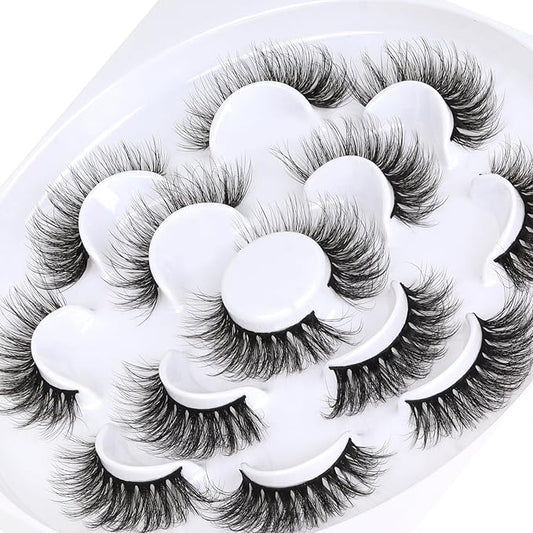 Veleasha Lashes 5D Faux Mink Lashes False Eyelashes Handmade Cat Eye Lashes Wispy Fluffy Fake Lashes Lightweight Eyelashes Luxurious Volume Fake Eyelashes 7 Pairs Pack (804)