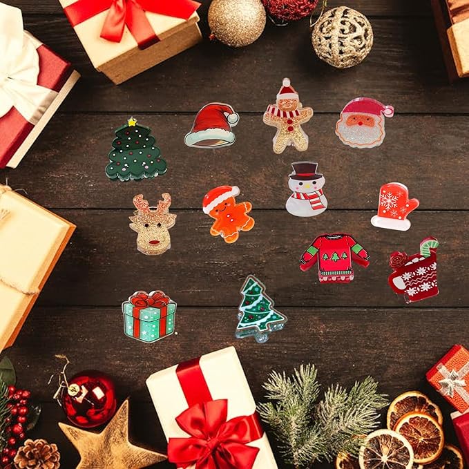 12 Pcs Christmas Hair Clips for Women Snowman、Xmas Tree、Santa Claus、and Gloves Design Christmas Mini Claw Clips Small Hair Claws Strong Hold Jaw Clip Mini Hair Clips for Women Girls Hair Accessories