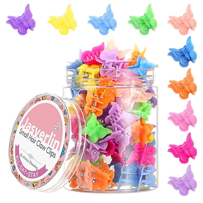 50 Pcs Butterfly Clips for Hair, Cute 90s Y2K Butterflies Mini Hair Claws Clips for Girls Hair Accessories Small, Colorful Pastel 10 Colors, 5 of each color (Vivid Spectrum)