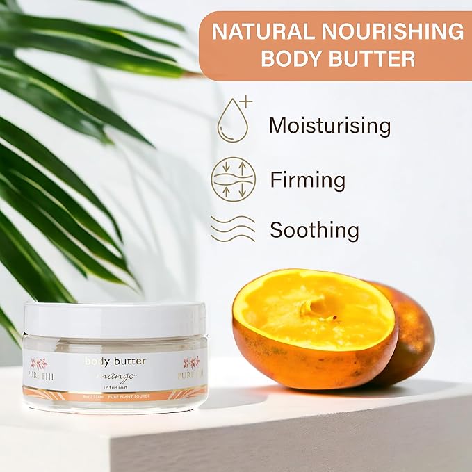 PURE FIJI Body Butter - Moisturizer Body Butter Cream - Face Cream and Body Lotion for Dry Skin with Natural Oils & Vitamin E, Body Butter For Women for Men,Mango, 8oz