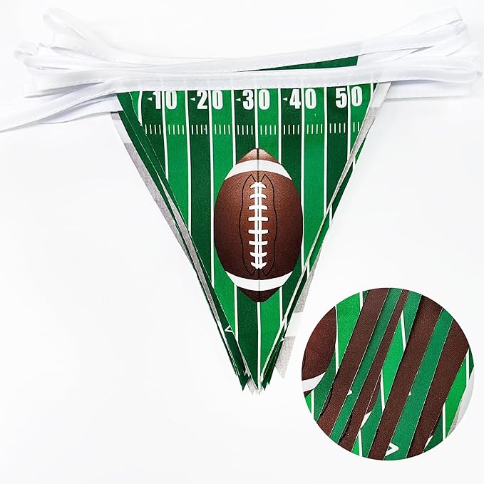 32Ft Football Pennant Banner - Green & Brown Triangle Flag Bunting Garland Streamers for Football Birthday, Baby Shower, Game Day & Sport Party Decor