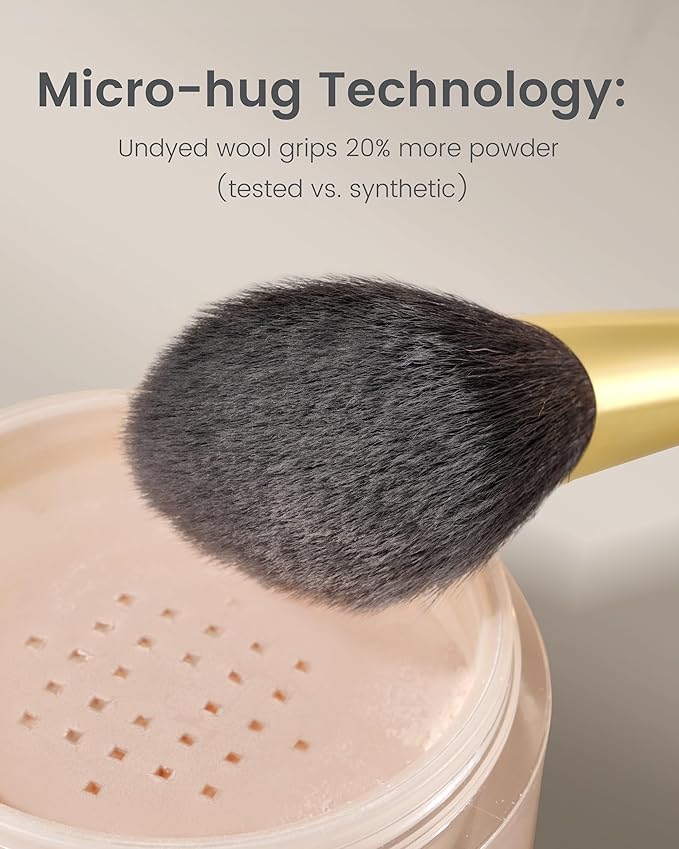 Desert Oak Series Sloped Umbrella Powder Brush - Angled Top for Effortless Powder Application, Premium Goat Hair Bristles with Bubinga Handle & Golden Brass Ferrule (CM 162)