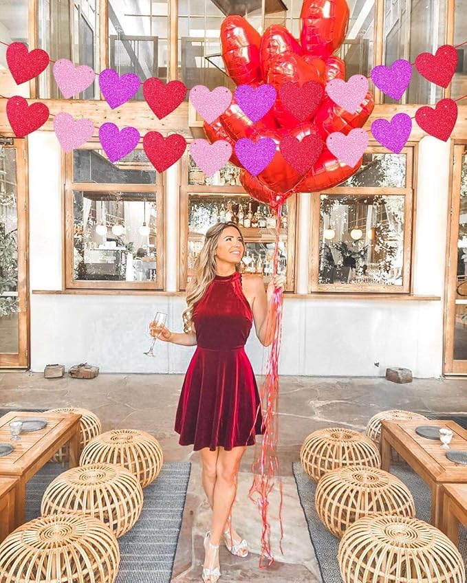 4 Pack Glitter Heart Garland Banner