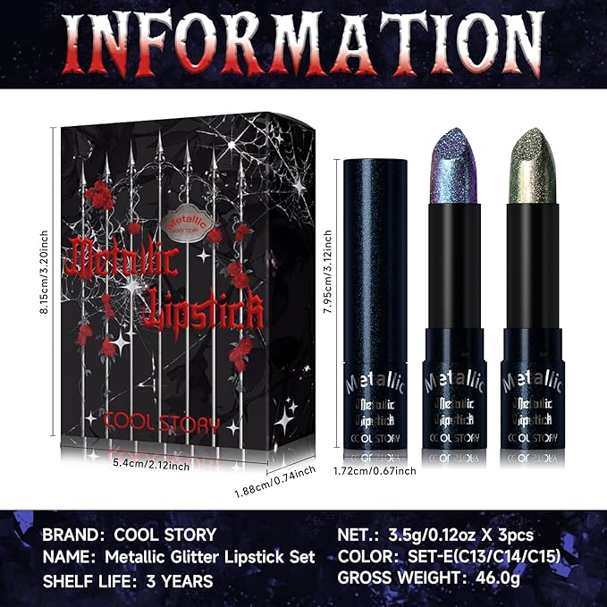 Metallic Glitter Lipstick Set Shimmering Colors (Set-E)