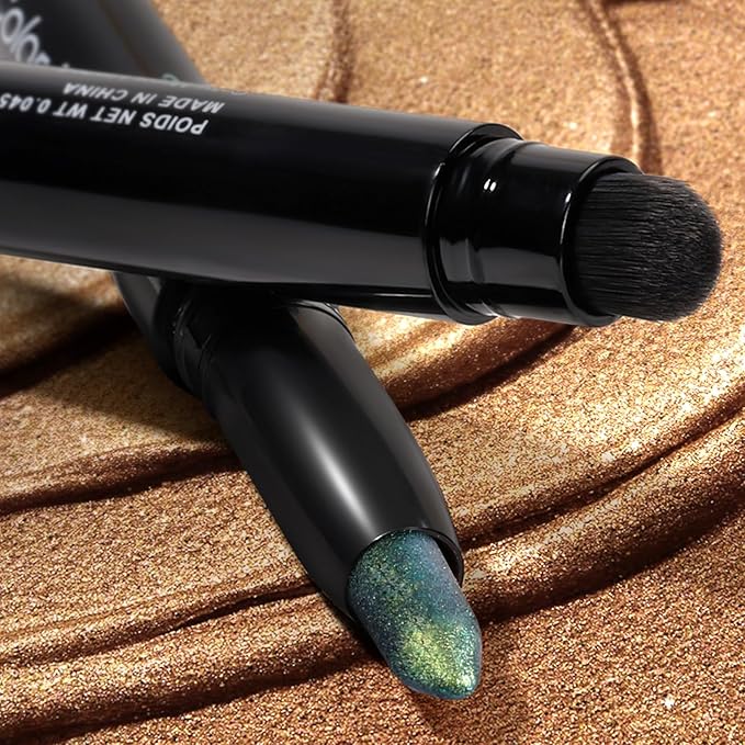 Cream Waterproof Hypoallergenic Eyeshadow Stick, long wear Metallic Glitter Matte Eye Shadow Pencil With Makeup Brush, Eye Brightener, 47 Emerald Metallic