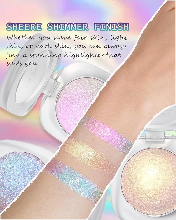 Glitter Holographic Eyeshadow Palette Multichrome Chameleon Face Highlighter, Sparkling Cream Color Shifting Single Eye Shadow Long Lasting Shimmer Inner Corner Eye Brightener Purple Mermaid Makeup-04
