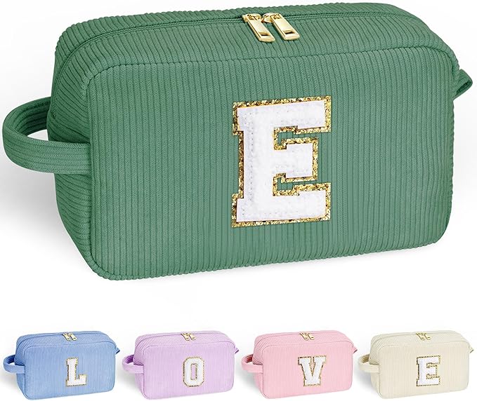 YOOLIFE Girls Makeup Bag - Cute Initial Travel Make Up Bag Cosmetic Bag Personalized Mom Birthday Gifts for Mom Grandma Teacher Sister Friend Gifts Engagement Gift Preppy Stuff Girl Gifts Letter E