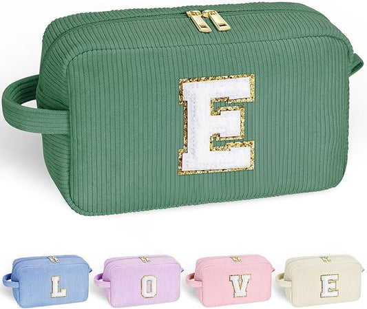 YOOLIFE Girls Makeup Bag - Cute Initial Travel Make Up Bag Cosmetic Bag Personalized Mom Birthday Gifts for Mom Grandma Teacher Sister Friend Gifts Engagement Gift Preppy Stuff Girl Gifts Letter E