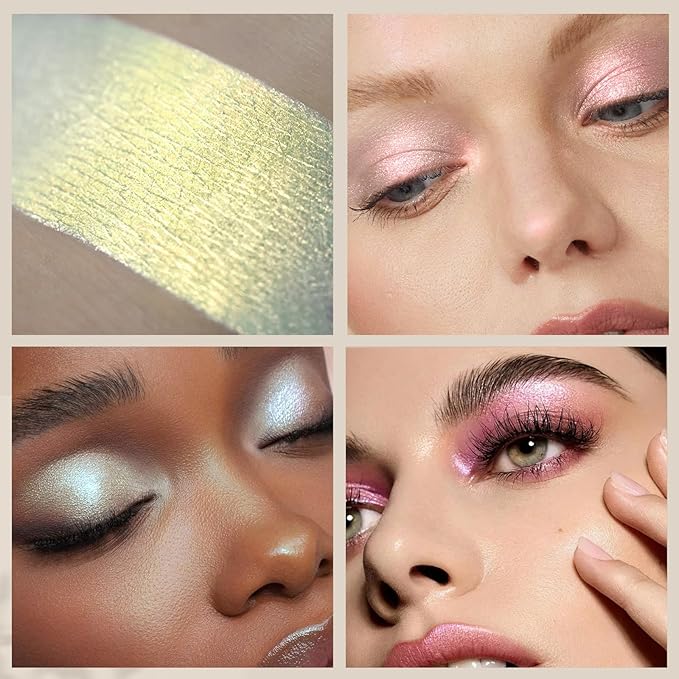 4 Colors Holographic Multichrome Glitter Eyeshadow Palette, Chameleon White Color Shift Glitter Iridescent Baked Eyeshadow Powder, Sparkling Smooth Shimmer Face Highlighter Fairy Makeup 01