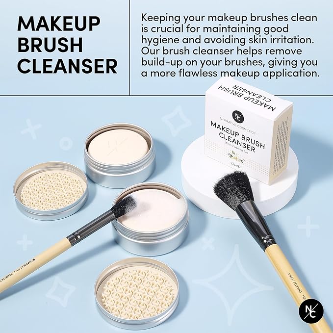 Narrative Cosmetics Solid Makeup Brush Cleanser Soap with Silicone Cleaning Pad, Cleans Natural & Synthetic Brushes, Vegan, Cruelty-Free, Natural Ingredients, Vanilla Fragrance, 2.45 Oz.