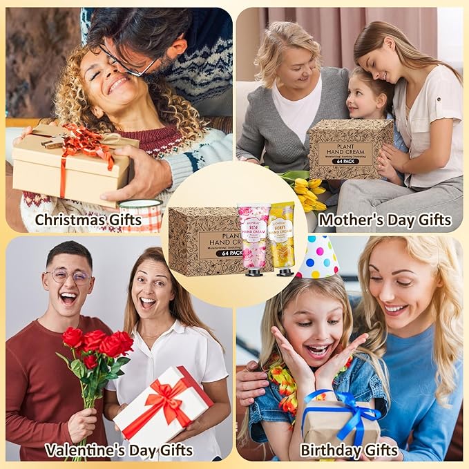 64 Pack Moisturizing Hand Cream Set For Women, Bulk Hand Lotion Travel Size for Dry Cracked Hands, Mini Hand Cream for Mom Gifts, Teacher Gifts, Thank You Gifts and Small Gifts for Women