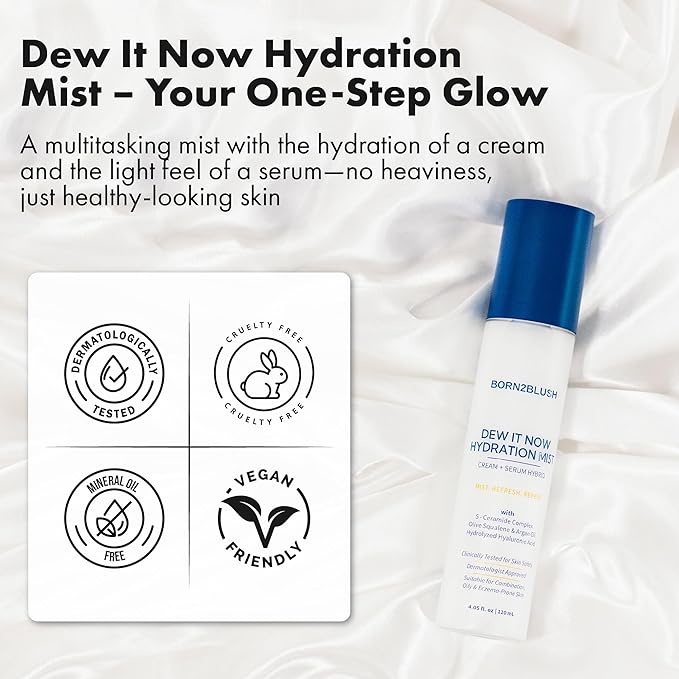 Dew It Now Hydration Mist – Cream + Serum Face Mist Hydrating Spray with Ceramides, Argan Oil & Squalane – Lightweight Face Barrier Repair – for All Skin Types, Sensitive Skin Safe – 120ml