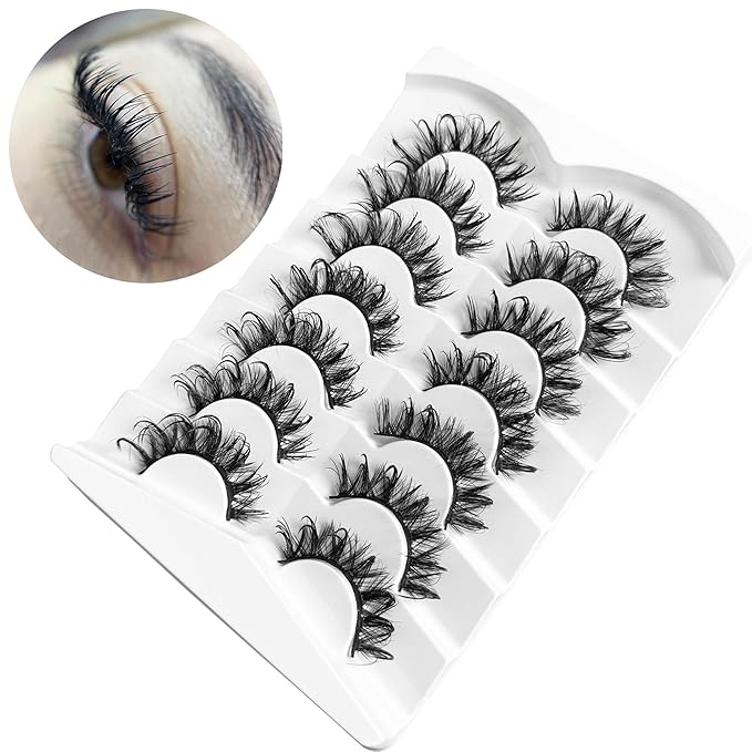 Wispy Lashes Wet Look NINGLASH D Curl False Eyelashes Natural Look Cat Eye Lashes Fake Eyelash Pack 18mm Faux 3D Mink Lashes Strips 7 Pairs