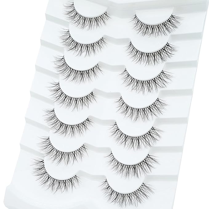 3D Clear Band False EyeLashes Natural Look Cat Eye Wispy Fake lashes Short Supernatural Cross Soft Reusable Lashes 7 Pairs-Happy Heartbeat(No.210)
