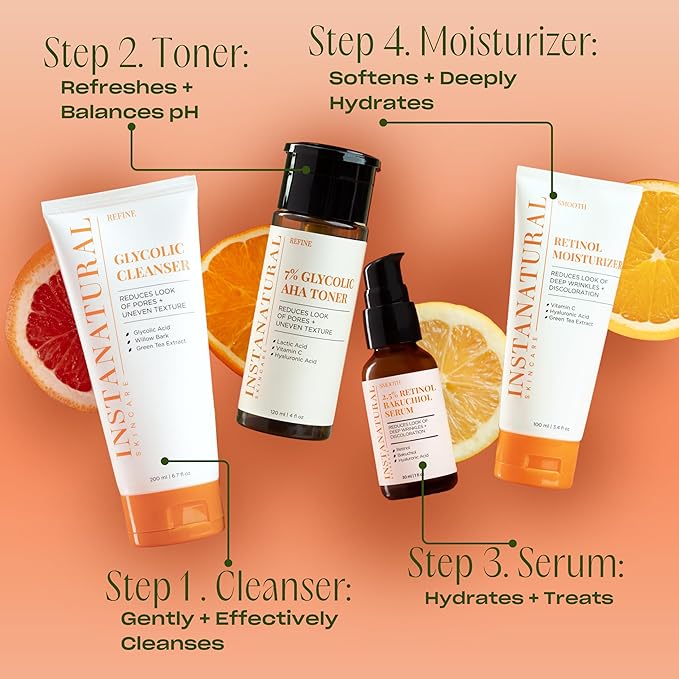 InstaNatural Retinol Serum for Face with 2.5% Retinol, Bakuchiol, Hyaluronic Acid & Squalane | Smoothing Serum for Even-Toned, Youthful-Looking Skin - 1 Fl Oz