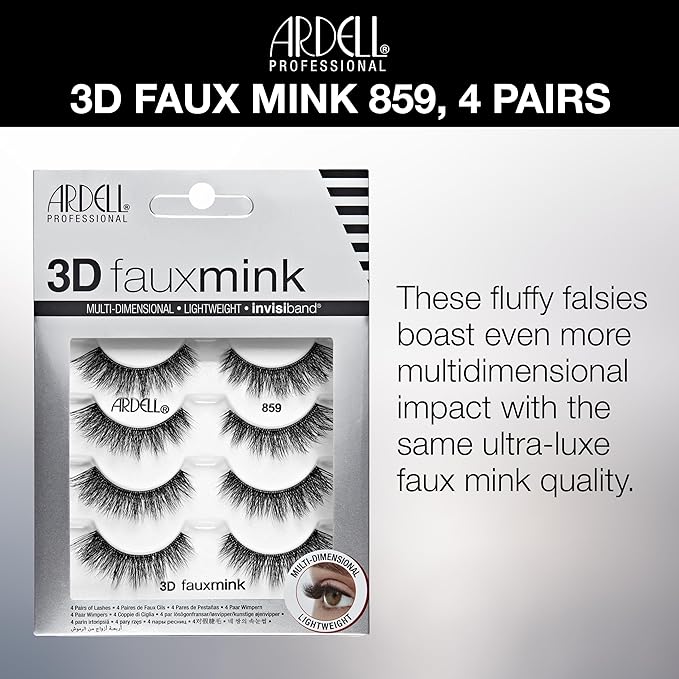 Ardell 3D Faux Mink Lashes – Lightweight Invisiband, Natural Lashes Faux Mink Demi Wispies, 4 Pairs