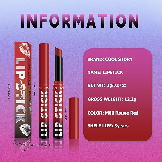 COOL STORY Matte Lipstick Lightweight Blurring Formula with High Impact Pigment, Long-lasting, 0.07 oz (Rouge Red)