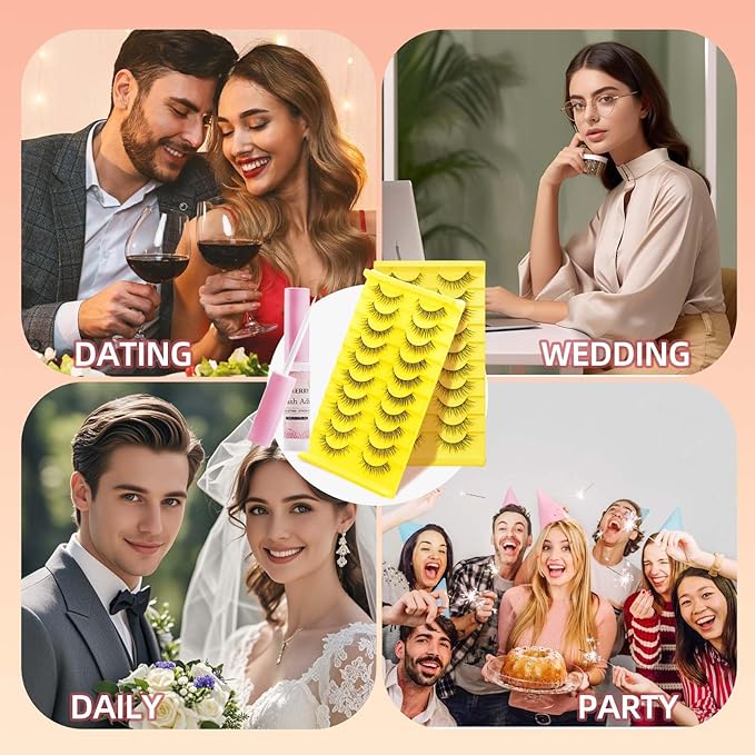 Strip Lashes Kit Natural False Eyelashes With Lash Glue Soft 10 Pairs Fake Eyelashes Strip Eyelashes Kit by GEMERRY