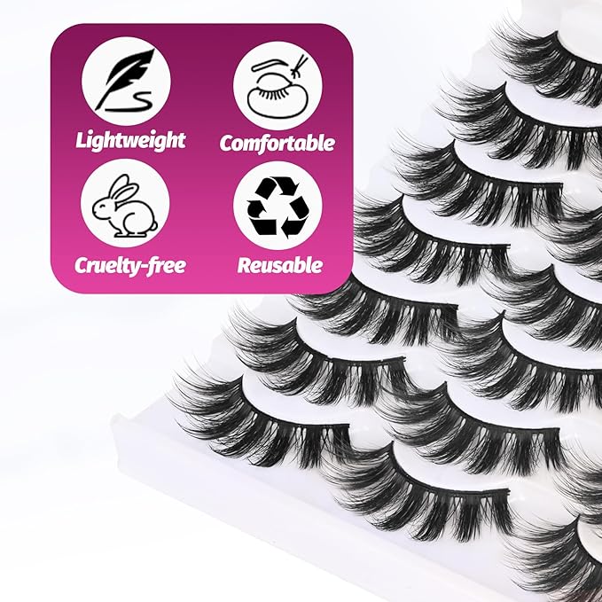 Veleasha Lashes 3D Faux Mink Lashes Fluffy False Eyelashes Natural Look 14 Pairs Lashes Pack Luxury Wispy Fake Eyelashes (3D07)