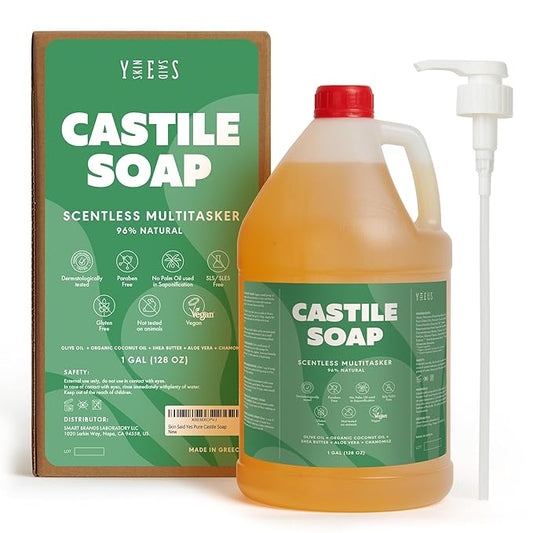 Unscented Castile Soap, Made in Greece, No Palm Oil, Vegan, Pure Organic Castile Soap Liquid - 1 Gallon Multipurpose - Perfect for Body, Bath, Home or Laundry, Professional Pump Included