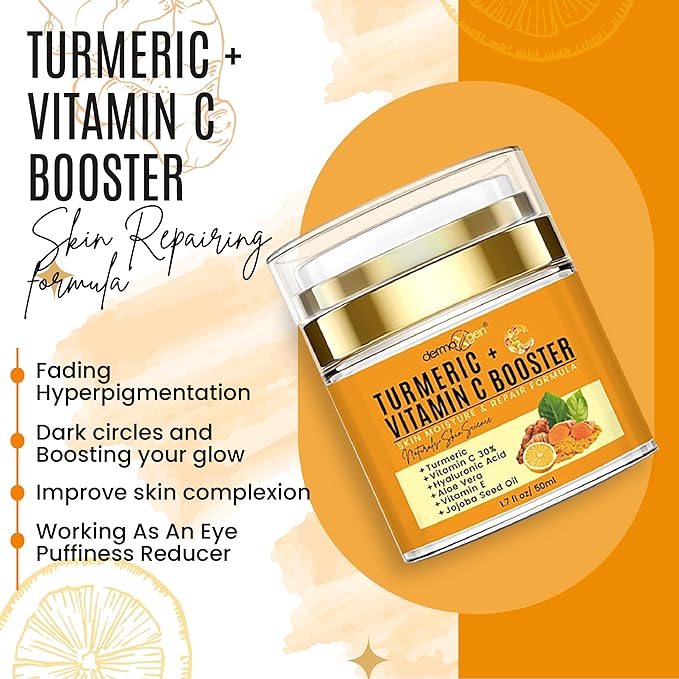 Turmeric Face Cream with 30% Vitamin C – Glow Booster, Anti-Aging & Skin Repair Moisturizer for Dark Spots, Hydration & Radiance – Vitamin C Cream for All Skin Types (1.7 fl oz)