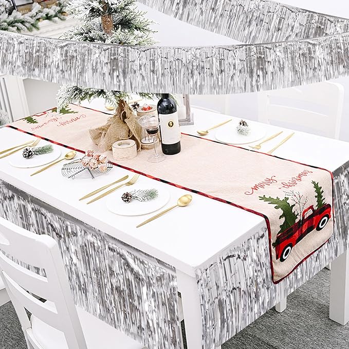 Silver Birthday Decorations Tinsel Garland Parade Float Decorations for Trailer 4Pack 12FT Disco Party Decor Ceiling Fringe Banner Backdrop for Christmas Streamers Party Decorations