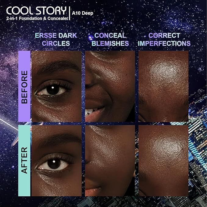 2-in-1 Foundation and Concealer Long Wear Natural Matte Finish Lightweight Coverage (Deep)