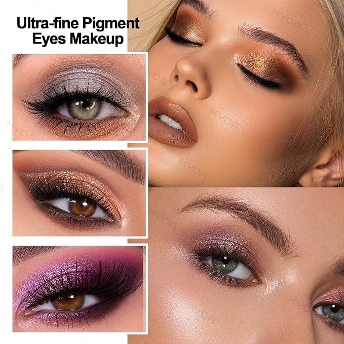 KYDA 4 Colors Eyeshadow Palette, Neutral Matte Eyeshadow, Pearl Metallic Glitter Makeup Palette, High Pigment Pressed Powder Eye Makeup for Old Women, Lasting Blendable Eyes Shadow, Purple Brown