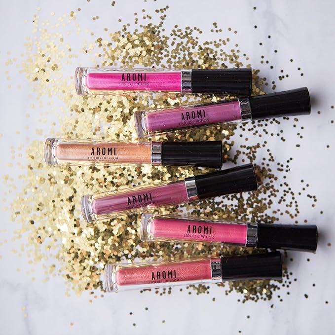 Aromi Light Pink Metallic Liquid Lipstick | Rosy Lip Color with Shimmery Finish, Vegan, Cruelty-free, Long-lasting, Waterproof, Handmade (Pink Sugar)