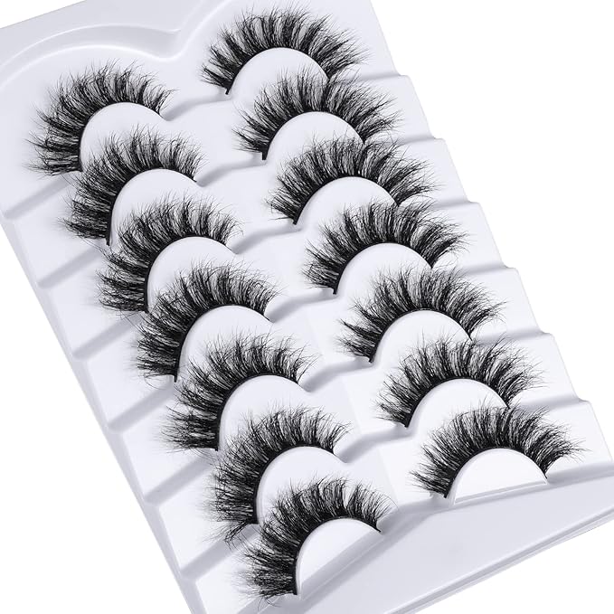8D Fluffy Wispy Lashes False Eyelashes Cat Eye Lashes Faux Mink Lashes Natural Look That Look Like Extensions Pestañas Postizas D Curl Lash Strips 7 Pairs Pack