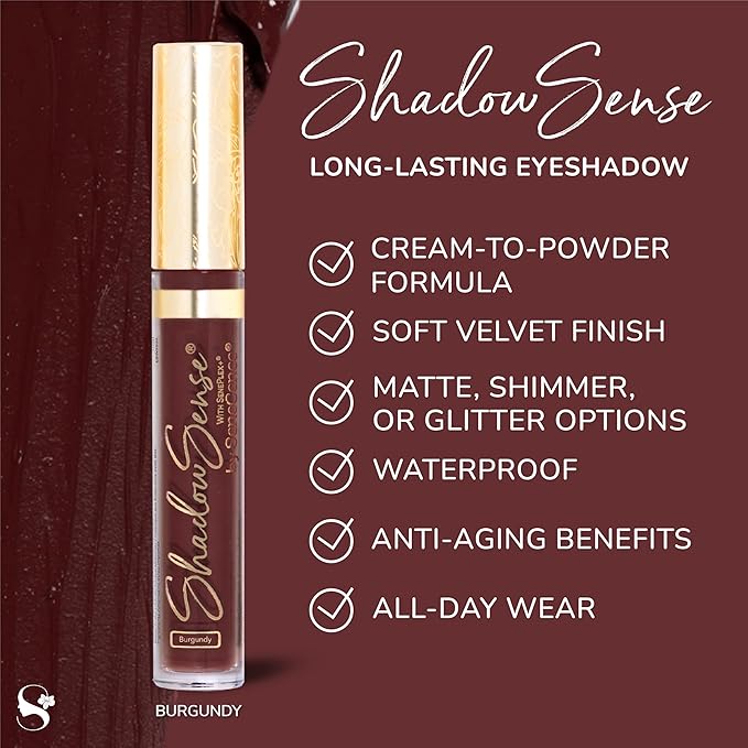 ShadowSense EyeShadow, Burgundy, 0.14 Oz, Matte Cream to Powder Eyeshadow, Long-Lasting, Anti-Aging, Waterproof, Smudge-Proof Formula for Flawless All-Day Wear