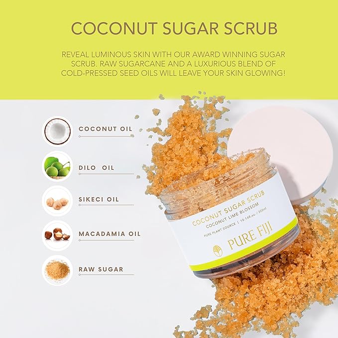 Pure Fiji Coconut Sugar Body Scrub, Coconut Lime Blossom (10.14 Oz/300ml)