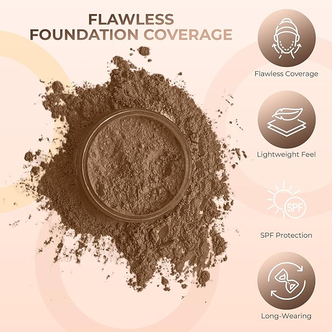 Ebony Shade Foundation (5g Sample Size Jar) Matte Mineral Makeup Loose Powder Foundation – Full Coverage, Natural Finish, Noncomedogenic, SPF 30