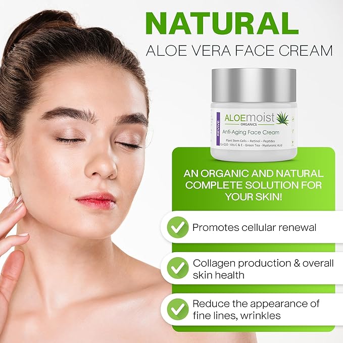 Advanced Retinol Cream for Face: Aloemoist Revive Anti Aging Face Cream for Women & Men Topical Retinoid Wrinkle Repair Day or Night Moisturizer, Organic Retinol Facial Moisturizer for Aging Skin Care