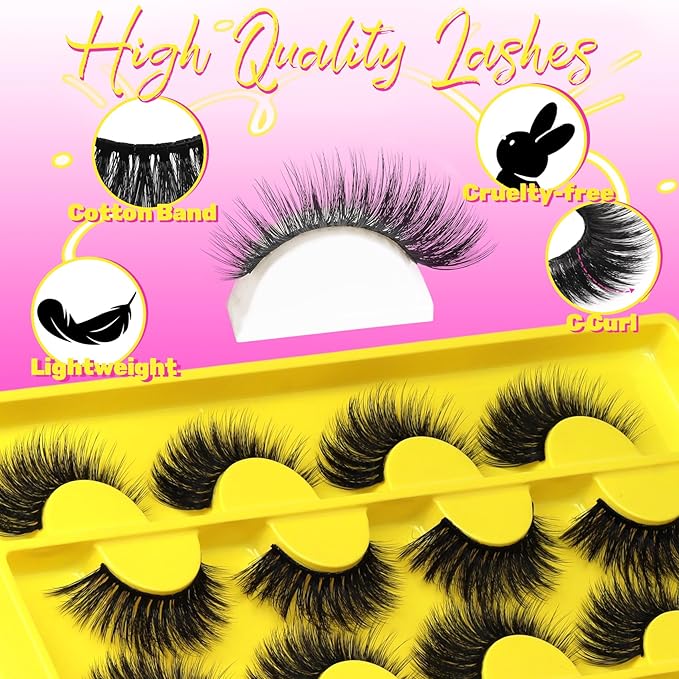 Veleasha Lashes Wispy Eyelashes 12 Pairs Natural Look False Eyelashes 100% Handmade Soft Lashes Strips (Dopamine Yellow)