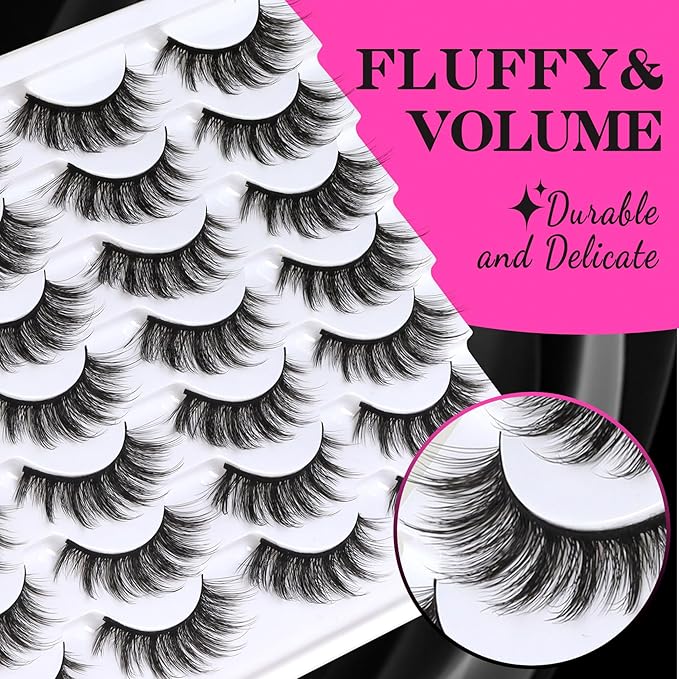 Veleash Natural Lashes Cat Eye Lash Eyelashes Natural Look Soft Strip Lashes Faux Mink Eyelashes Look Like Lash Extensions Effect C Curl Manga Eyelash Fluffy Short Eye 14 Pairs Pack (Pixie)