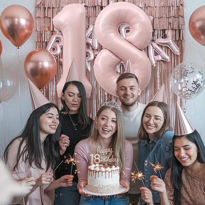 40'' 18 Balloon Number, Large Dusty Baby Light Pink Foil Number 18 Balloons Birthday Party Decor, Pastel Blush Pink Helium Mylar Self Inflating Balloon for Women 18th Birthday Anniversary Decorations