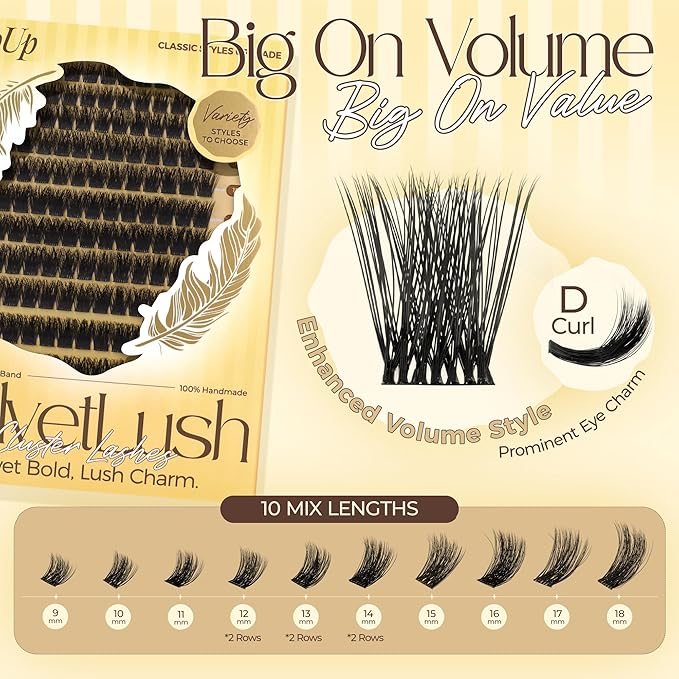 PopUp Lash-Extension-Clusters, Volume Lash Clusters 9-18mm mix Fluffy Lash Extension D Curl Individual Lashes DIY Clusters Lashes Extension at Home NM03
