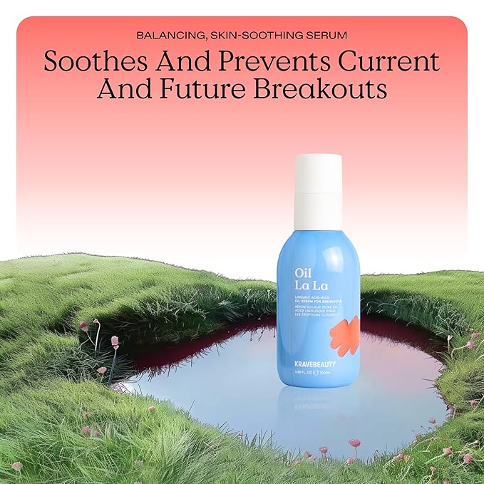 KraveBeauty Jumbo Oil La La, Linoleic Acid-Rich Oil Serum For Breakouts & Clogged Pores, Contains Non-Comedogenic Oils, Improves Dark Spots & Scars, Vegan & Cruelty Free, 3.38 fl oz