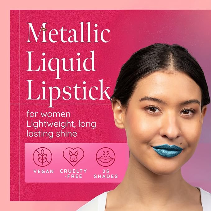 Aromi Teal Blue Metallic Liquid Lipstick | Turquoise, Sea Foam Lip Color with Shimmery Finish, Vegan, Cruelty-free, Long-lasting, Smudge Proof (Arctic Teal)