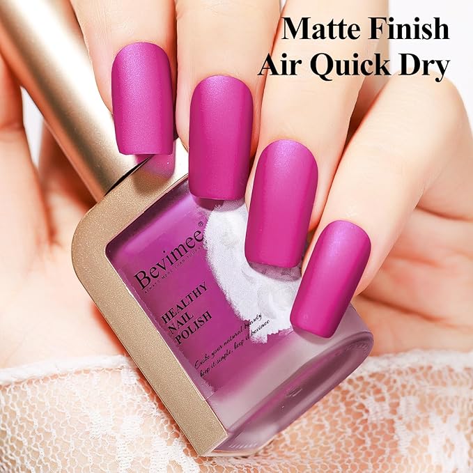 Matte Nail Polish, Air Quick Dry, Hot Pink Nail Lacquer Matte Finish, High Pigmented Long Lasting & Fast Drying Velvet Nail Polish For Nail Art, Mist Effect 12ml
