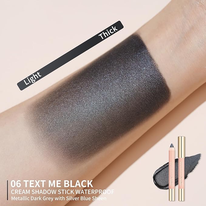 Oulac Black Eyeshadow Pencil - Waterproof Eye Shadow Stick Smooth and Long Lasting, Shimmering Glitter Finish, Blendable Eyes Makeup, Vegan Beauty 3.8g, (06) Text Me Black
