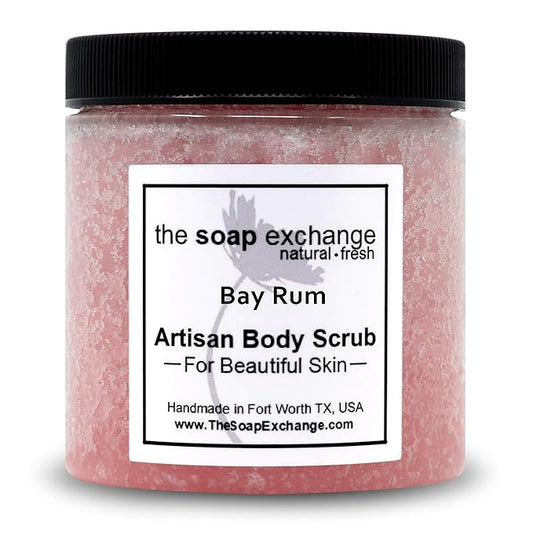 The Soap Exchange Sugar Body Scrub - Bay Rum Scent - Hand Crafted 8 fl oz / 240 ml Natural Artisan Skin Care, Shea Butter, Exfoliate, Moisturize, & Protect. Made in the USA.