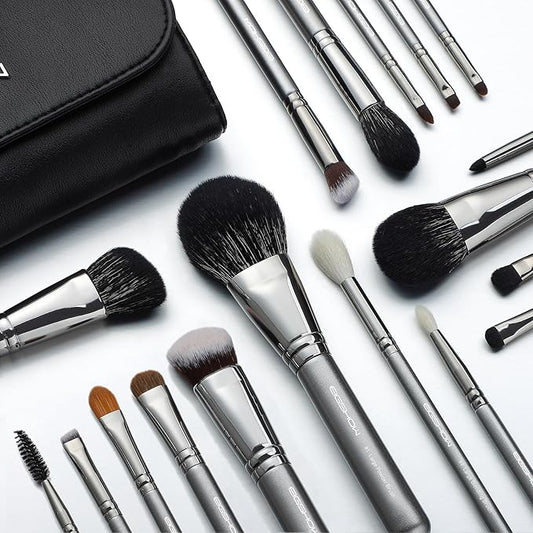 Professional Makeup Brush Set, EIGSHOW High End Makeup Brushes for Foundation Powder Blending Blush Bronzer Eyeliner Eyeshadow with Case (PRO 18pcs Grey)